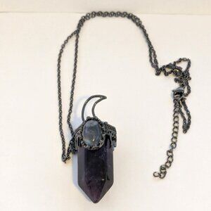 ENERGY MUSE Amethyst Tourmaline/Iolite Cabochon Moon Gunmetal Necklace